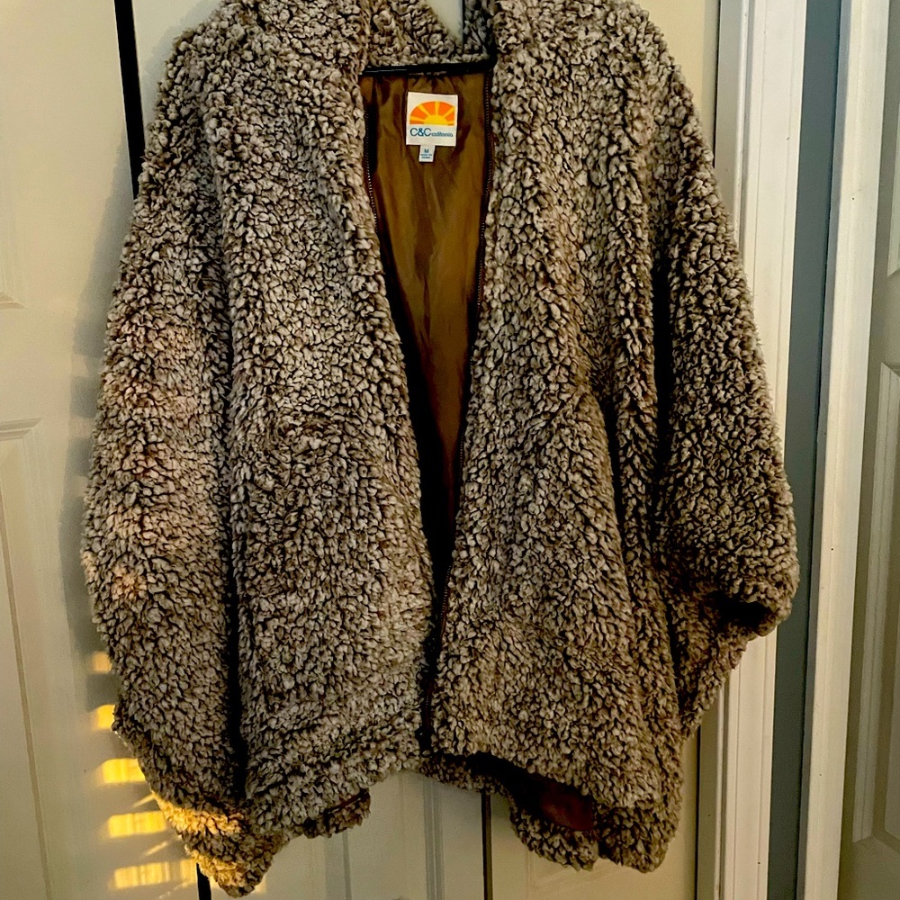 Fleece zip hooded poncho